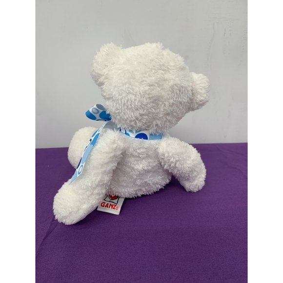 Ganz HX10916 9 Inch Mini Tubby Tummies White Bear Black Nose Blue Dotted Bow - Picture 3 of 9